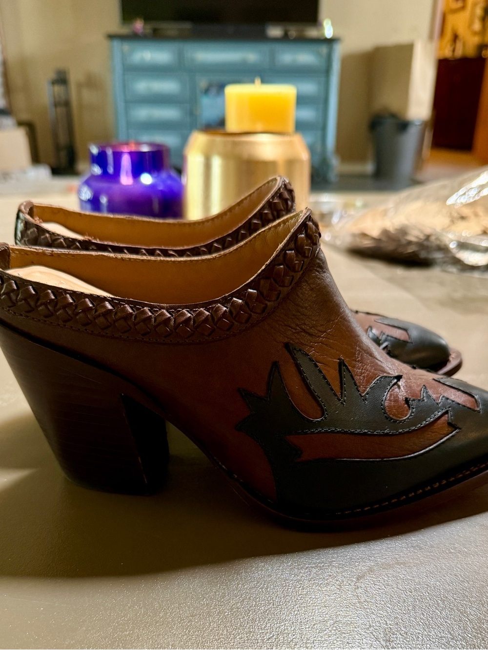 Lucchese Two-Tone Western Leather Mules Clogs Slide Cowboy Boots - Picture 7 of 7